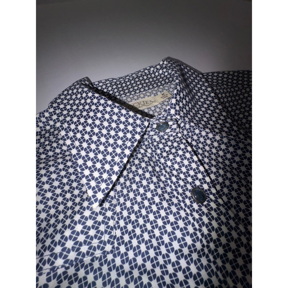 ROCKIES Women's Navy White Geometric Print Button Down Shirt Size M - Picture 6 of 14